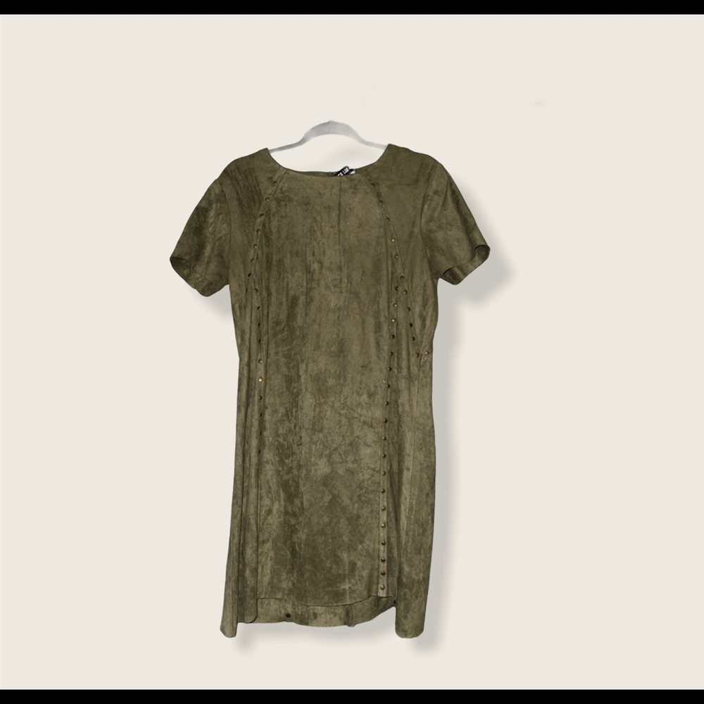 Green faux velvet shift dress
